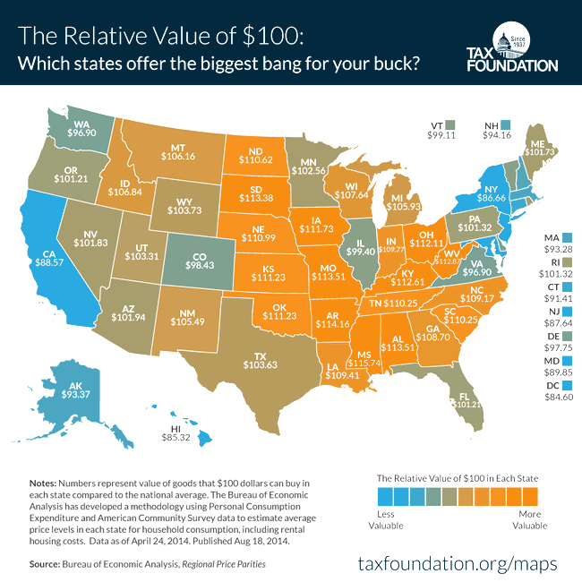 Here’s How Much $100 is Worth in Each State