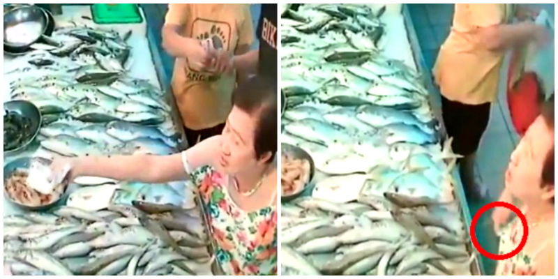 Elderly Auntie Scams Fish Stall in Singapore With Sneaky Disappearing Cash Trick