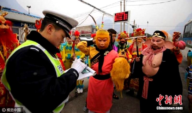 Police Stop The Monkey King and His Friends on Their Journey to the West
