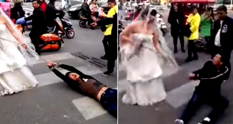 Chinese Bride Drags Groom to Wedding in Chains After He Gets Cold Feet