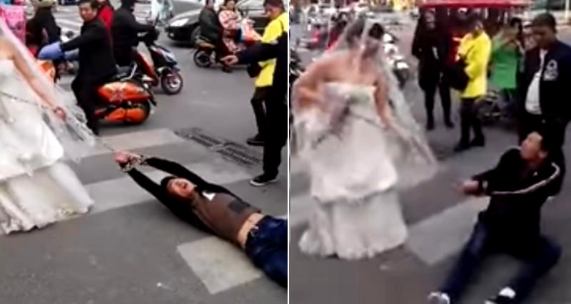 Chinese Bride Drags Groom to Wedding in Chains After He Gets Cold Feet