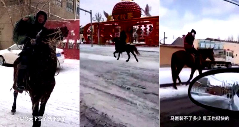 Mongolian Courier Delivers Packages on Horse During Snowstorm Because He’s a Badass