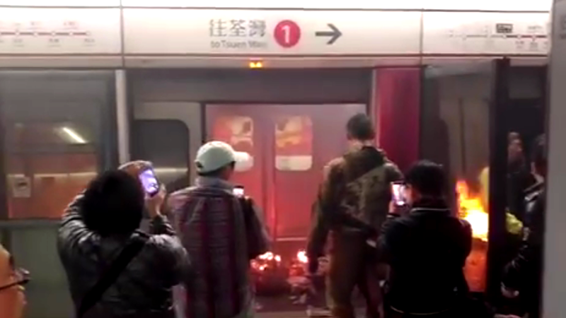 Disturbed Man Throws Lit Molotov into Hong Kong Metro Train