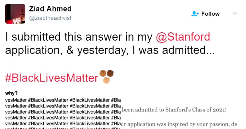 Bangladeshi Teen Gets into Stanford After Writing #BlackLivesMatter 100 Times on College Essay