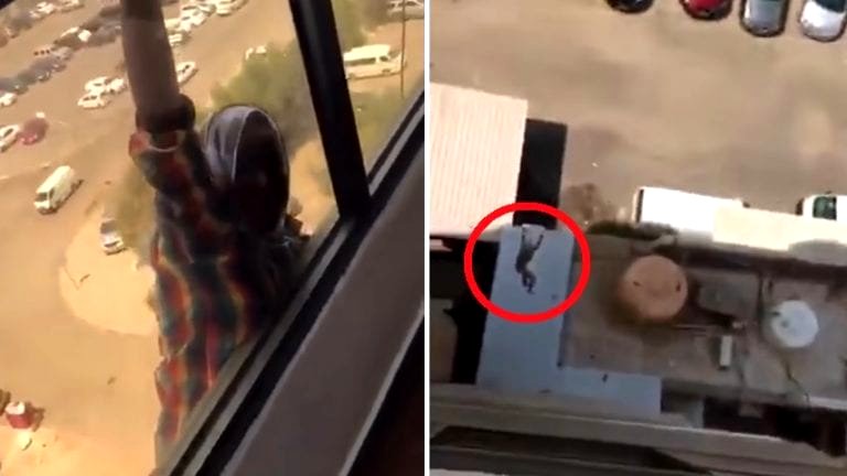 Maid Helplessly Dangles From High-Rise Window as Boss Stands There Filming
