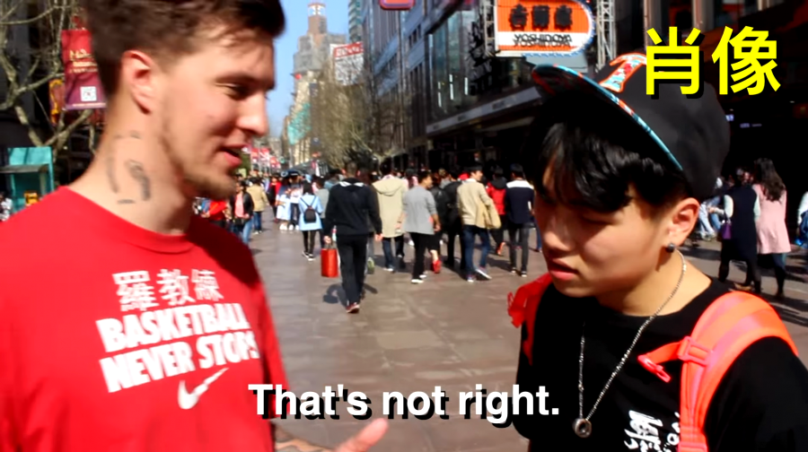 Foreigner Schools Chinese People in Mandarin on the Streets of Shanghai