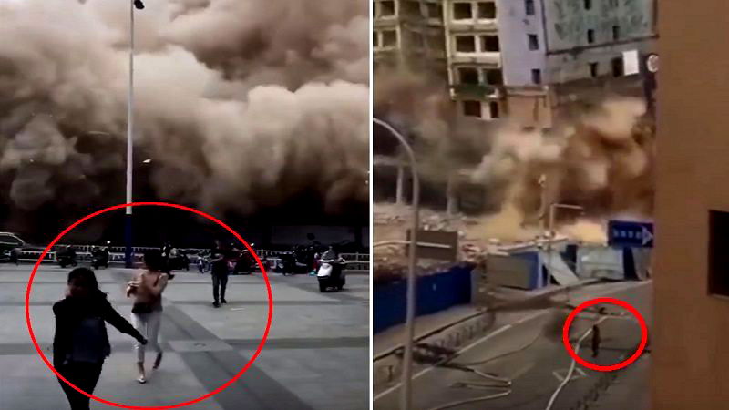 Pedestrians Run For Their Lives as Building Gets Demolished Without Warning in China