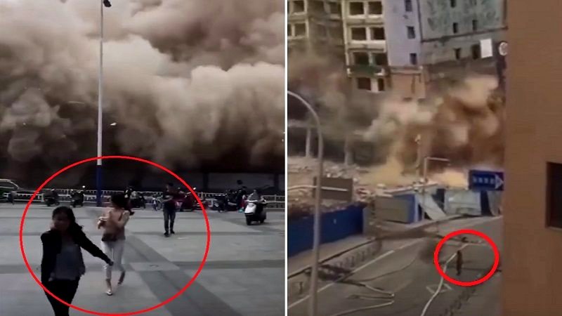 Pedestrians Run For Their Lives as Building Gets Demolished Without Warning in China