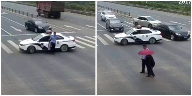 Chinese Supercop Goes Viral After Stopping Traffic to Help Old Man Cross the Street