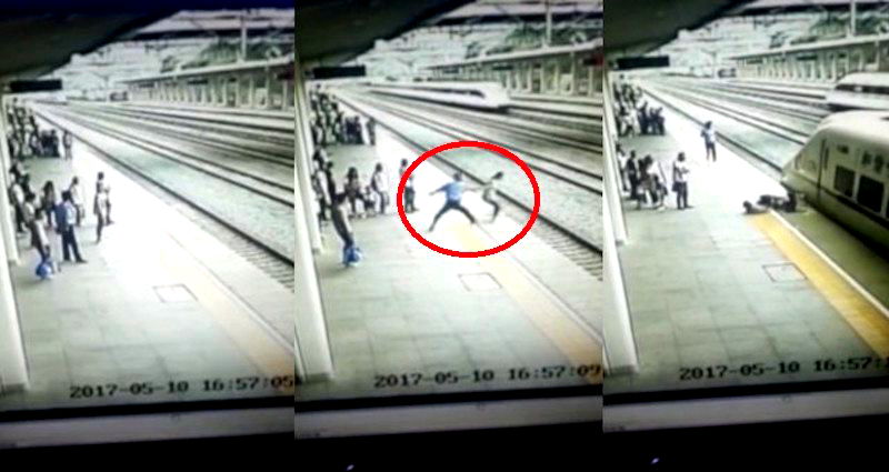 Chinese Railway Worker Narrowly Saves Suicidal Student Jumping in Front of Train