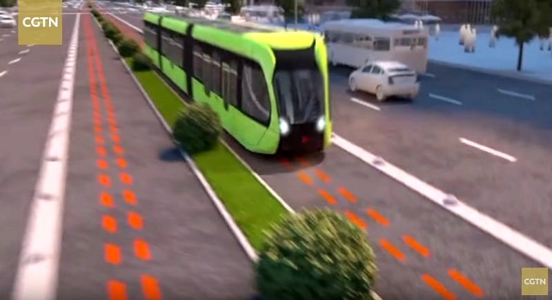 China Unveils Driverless Tram That Travels By Following Lines on the Road