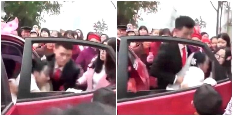 Angry Chinese Groom Violently Drags His Bride Out of Wedding Car Over Money