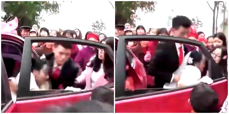 Angry Chinese Groom Violently Drags His Bride Out of Wedding Car Over Money