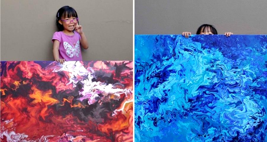 5-Year Old Painting Prodigy Sells Mesmerizing Galaxy Paintings, Donates Over $750 to Charity