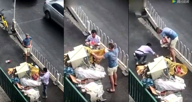 Netizens Praise Foreigner For His Act of Kindness in Helping Chinese Scrap Collector