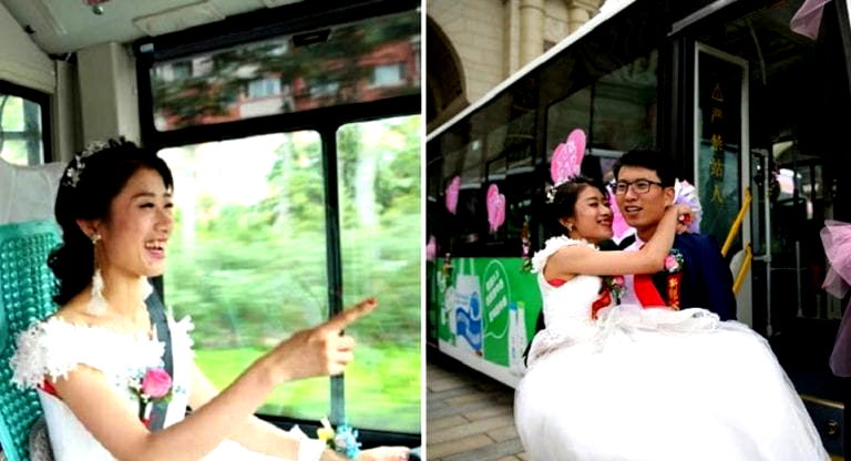 Humble Chinese Bride Drives Groom and Guests to Her Own Wedding in a Bus