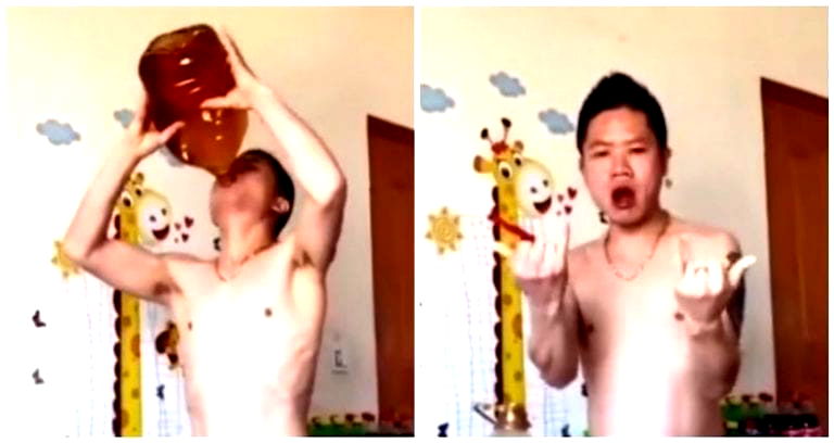 Chinese Man Drinks a Giant Bottle of Cooking Oil in 40 Seconds