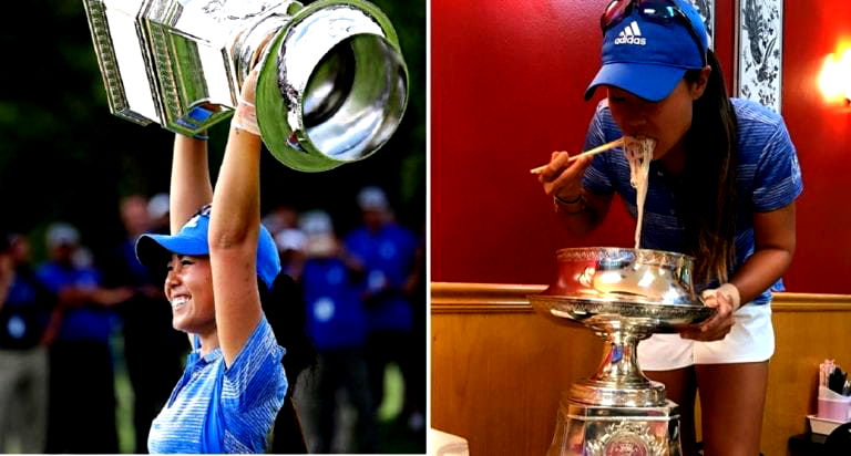 PGA Champion Danielle Kang Celebrates Win By Eating Pho Out of Her Trophy