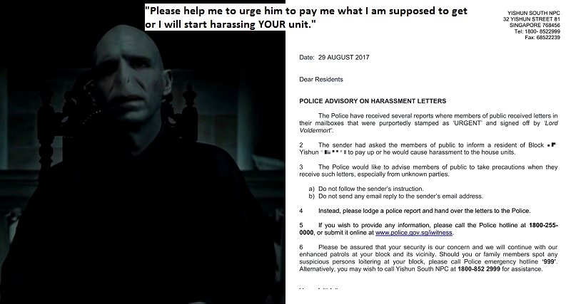 Singaporean Police Warns Residents to Ignore Harassment Letters From Lord Voldemort