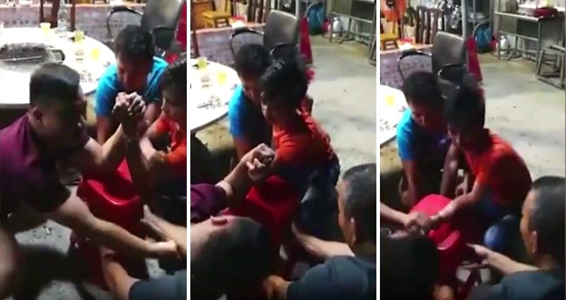 Scrawny Man Challenges Big Man to Arm Wrestling in China, Immediately Regrets It