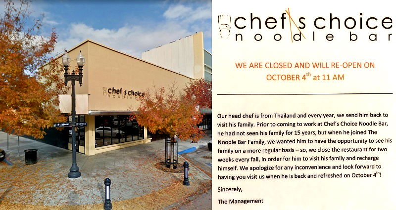 California Restaurant Closes For 2 Weeks Each Year to Let Thai Head Chef Visit His Family