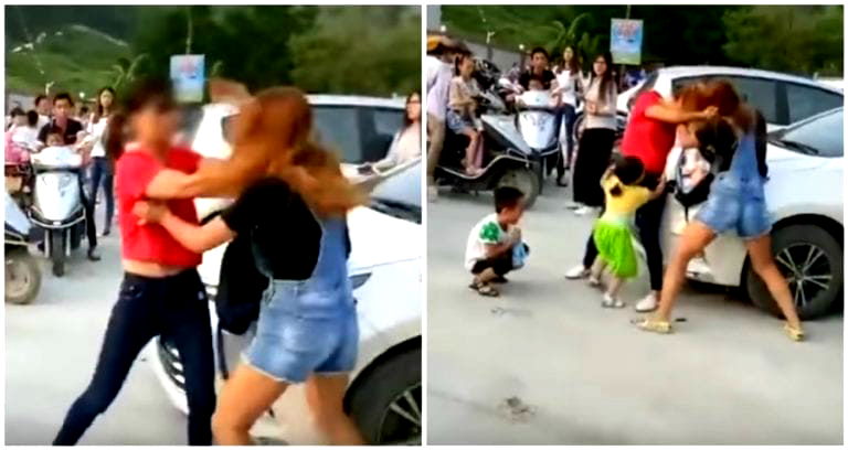 Moms Brutally Fight Over Parking Spot at School in China While Crying Children Watch