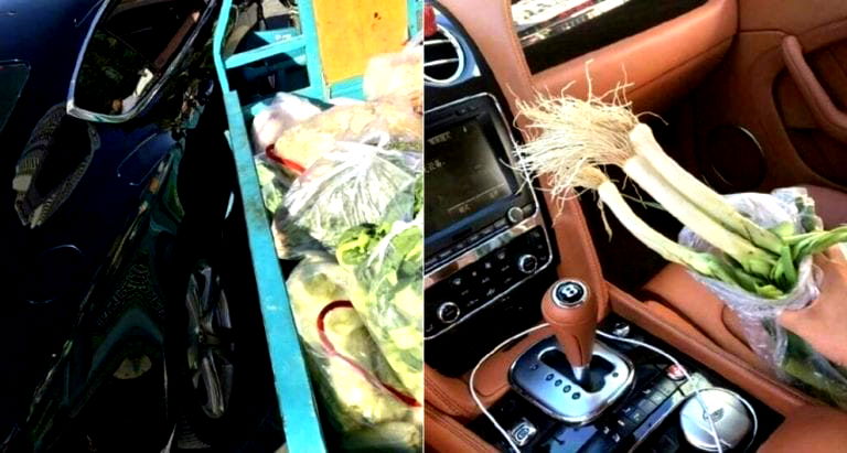 Bentley Owner in China Kindly Accepts Free Green Onions From Elderly Vegetable Vendor Who Hit His Car