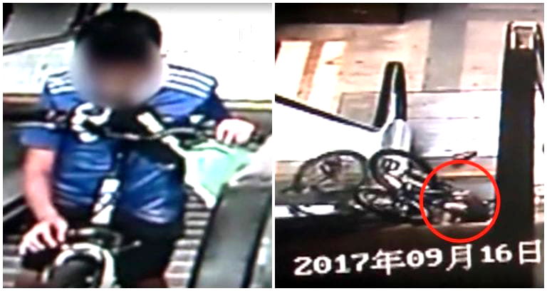 Boy in China Perfectly Demonstrates Why Riding a Bike on an Escalator is a Poor Life Choice