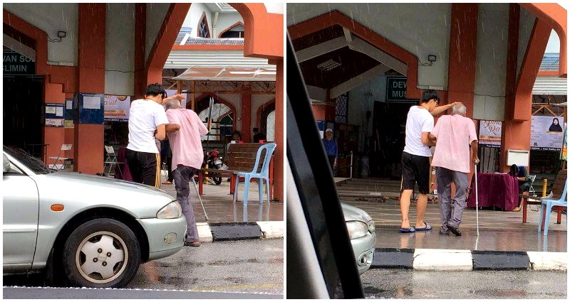 Malaysian Teen Stops to Help Elderly Man Get to Mosque in the Pouring Rain