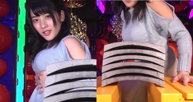 Japanese Idol Tries to Break Roof Tiles With Her Breasts