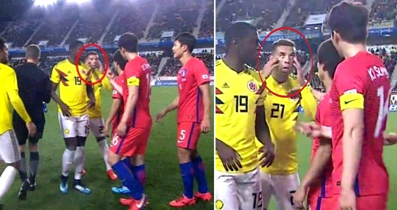 Colombian Soccer Player Mocks South Korea With Racist Slant Eyes After Players Collide