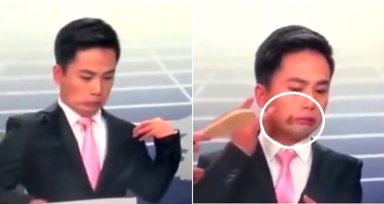 Chinese News Anchor Panicking While Bee Crawls on His Face is All of Us