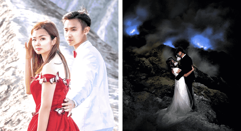 Malaysian Couple Takes Breathtaking Wedding Photos Inside an Active Volcano