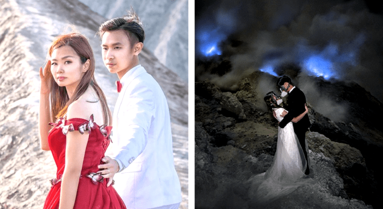 Malaysian Couple Takes Breathtaking Wedding Photos Inside an Active Volcano