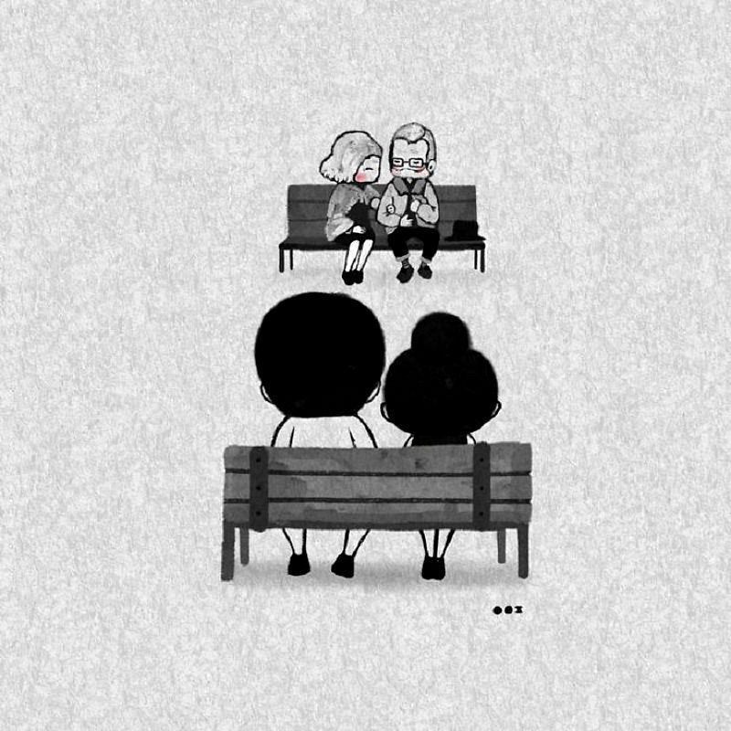 south korean illustrator captures romance of young couple