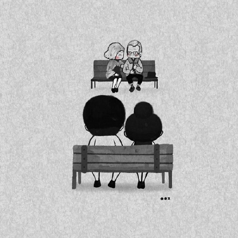 south korean illustrator captures romance of young couple