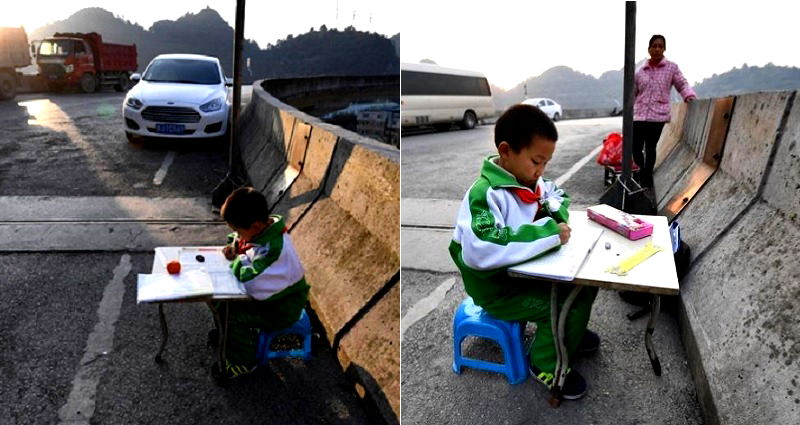 Chinese Boy Does Homework on Freeway Overpass Everyday Because His Home is Too Dark