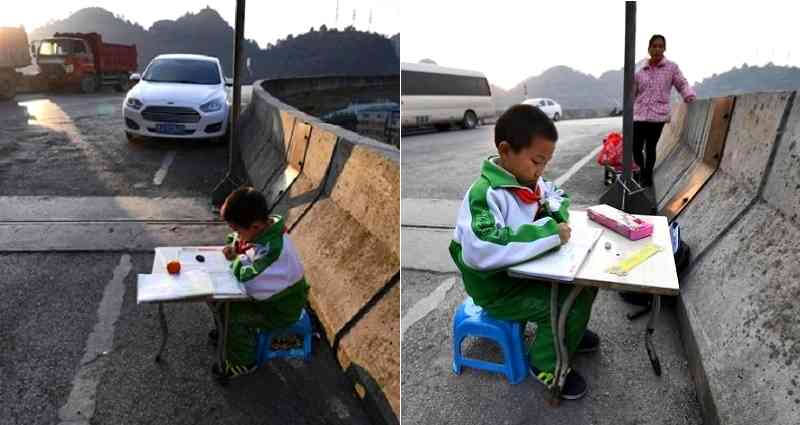 Chinese Boy Does Homework on Freeway Overpass Everyday Because His Home is Too Dark