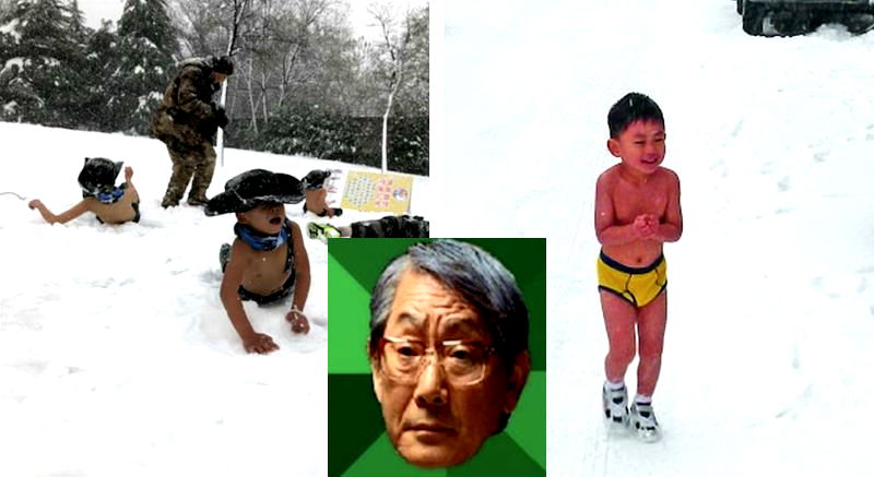 High Expectations Chinese Dad Trains Shirtless Kids During a SNOWSTORM