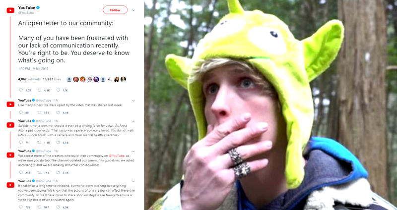 YouTube Finally Responds Over Logan Paul Filming a Suicide Victim in Japan