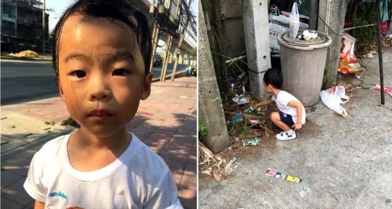 Thai Mom Makes Son Pick Up Trash When He Refuses to Go to School