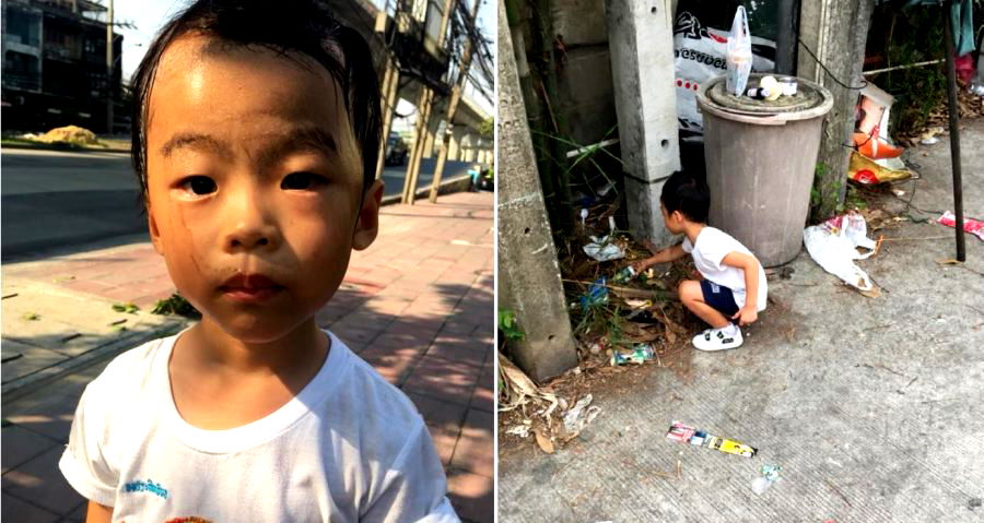 Thai Mom Makes Son Pick Up Trash When He Refuses to Go to School