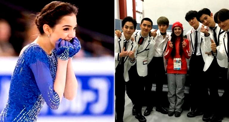 Evgenia Medvedeva Finally Meets K-Pop Group EXO at the Winter Olympics