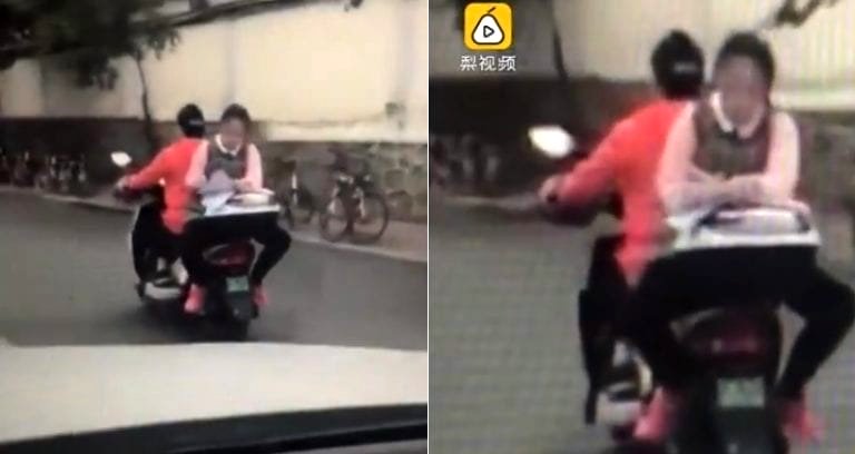 Chinese Student Caught Doing Her Homework on the Back of a Moving Motorcycle