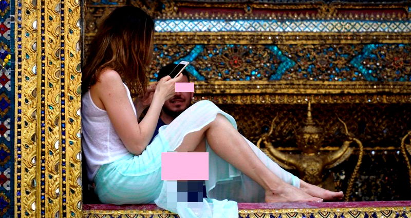 Female Tourist Exposes Privates in a Tasteless Temple Photo in Bangkok