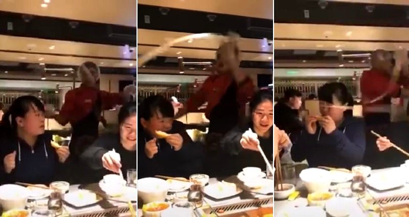 Woman Accidentally Hit by Dancing Noodle at Hotpot Restaurant During Performance