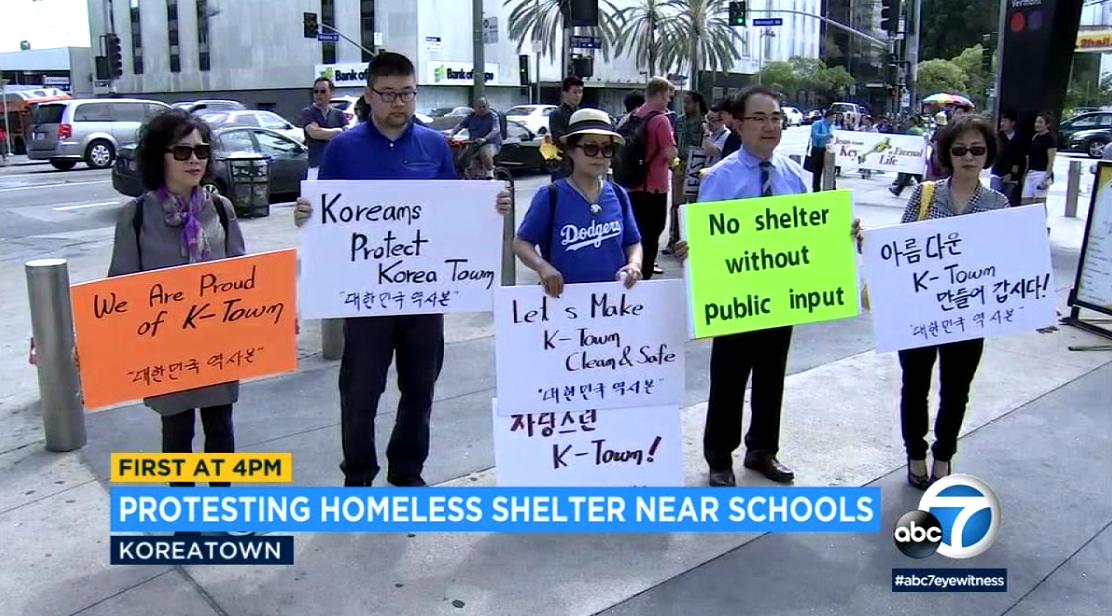 LA Koreatown Residents Protest Against Homeless Shelter in Parking Lot Near Schools