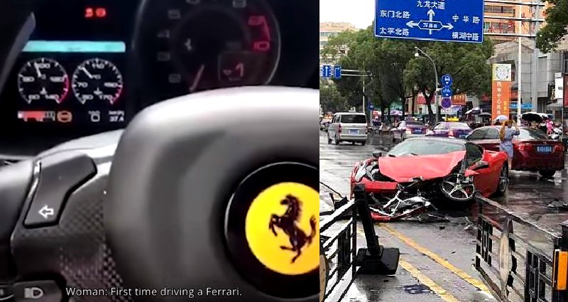 Woman Crashes $660,000 Ferrari Just Minutes After Renting It in China