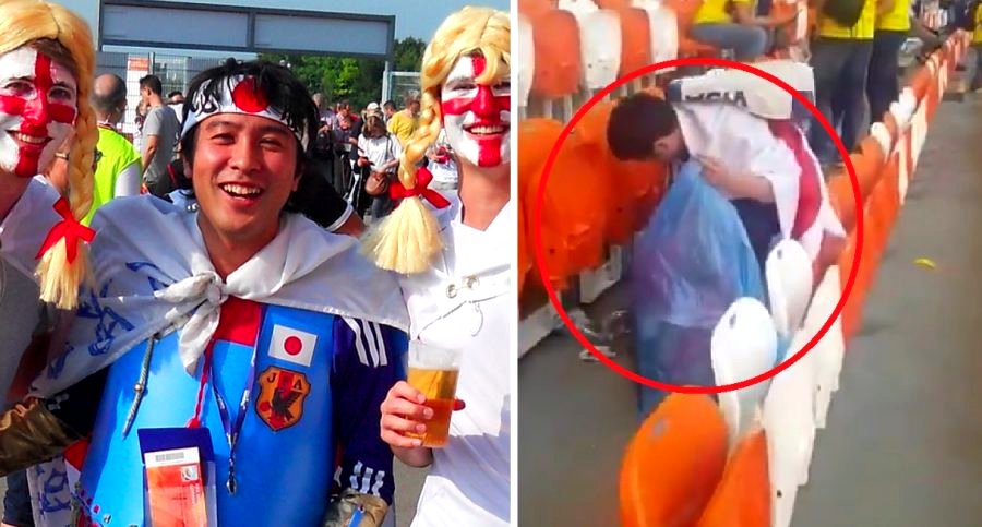 Japanese World Cup Fans Clean Up The Stadium After Winning Against Colombia