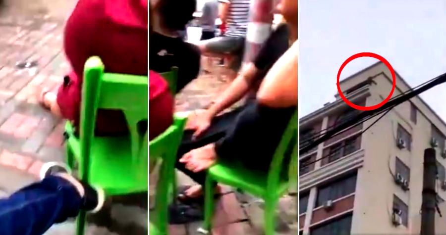 Man Threatens to Jump Off Building in China, People Bring Out Chairs to Watch